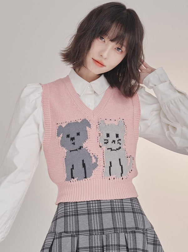 ルーズレイヤードドッグ&キャットニットベスト