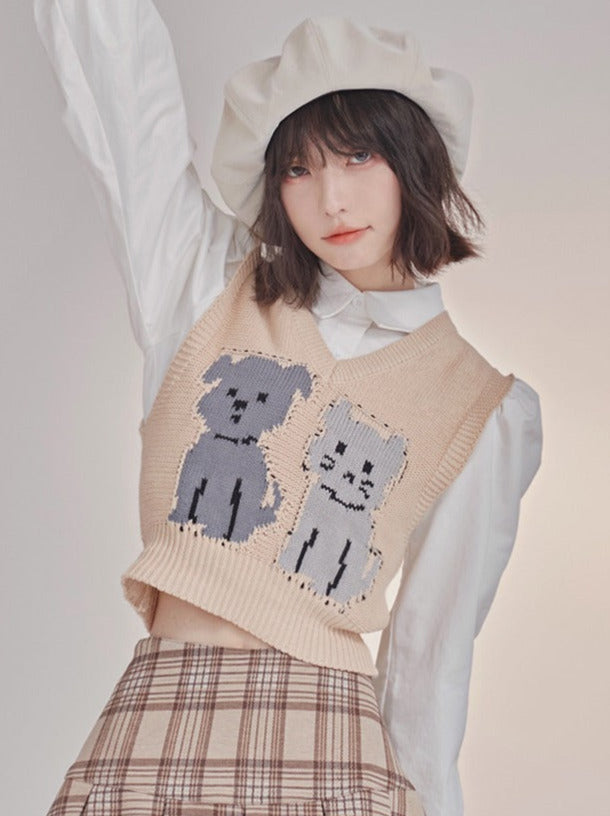 Loose Layered Dog & Cat Knit Vest