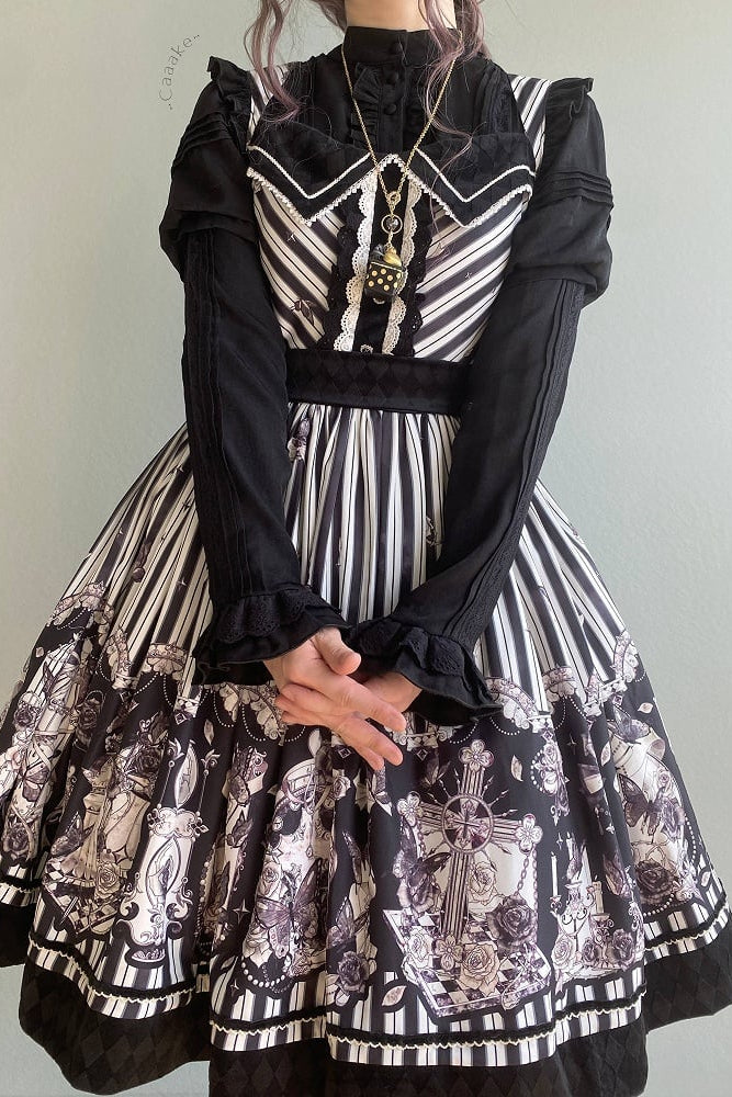 【10月3日予約締切】Black/White Elegant Gothic Lace Puff Sleeve Shirt with Detachable Sleeves and Bow Tie