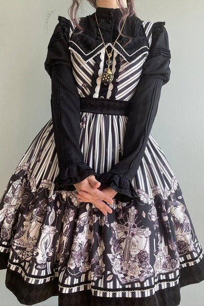 【10月3日予約締切】Black/White Elegant Gothic Lace Puff Sleeve Shirt with Detachable Sleeves and Bow Tie