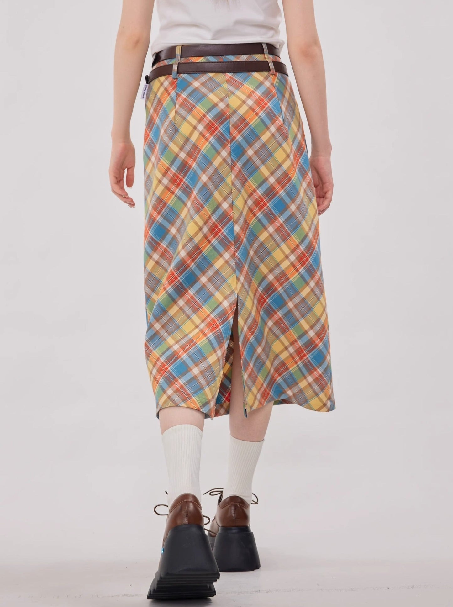 Retro Colorful Check Tight Long Skirt