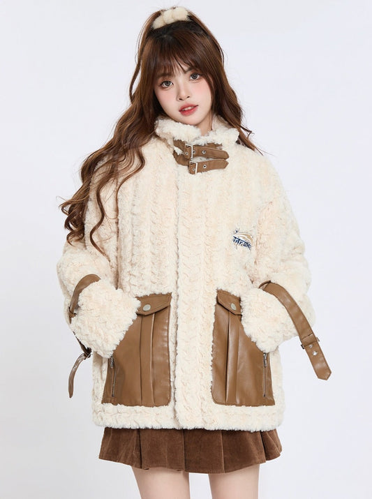 ベルトハイネックボアポケットジャケット