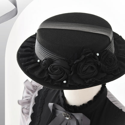 【8月18日予約締切】グレーストライプアンドフォググラデーションクラシカルドレス＋ハット＋ヘアクリップ