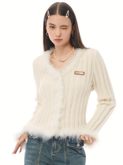 American Retro Fur Knit Cardigan