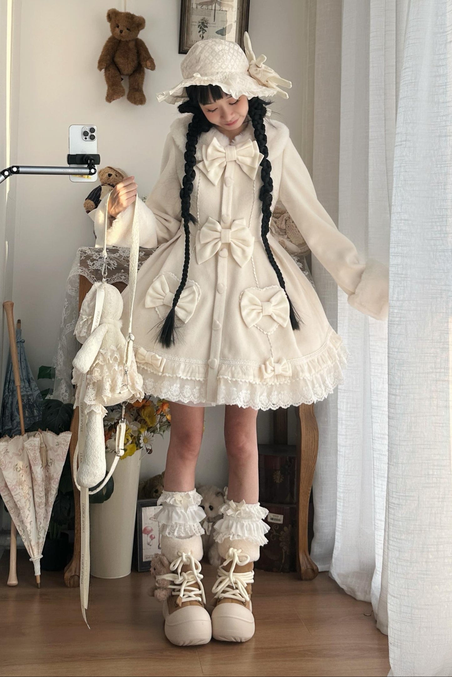 【予約商品】スイートアンドキュートファーケープリボンコート