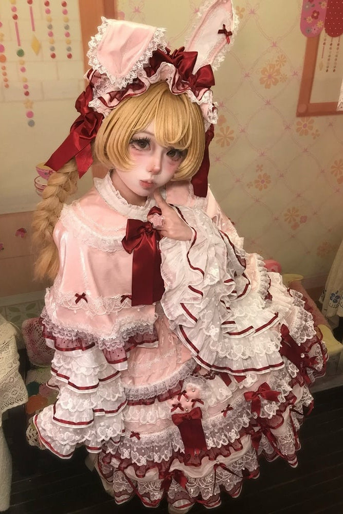 [Vorbestellfrist 13. Juli] Blau x Weiß/Rot x Rosa süße Lolita-Kaninchenserie Hasenohren-Spitzen-Schleifen-Umhang