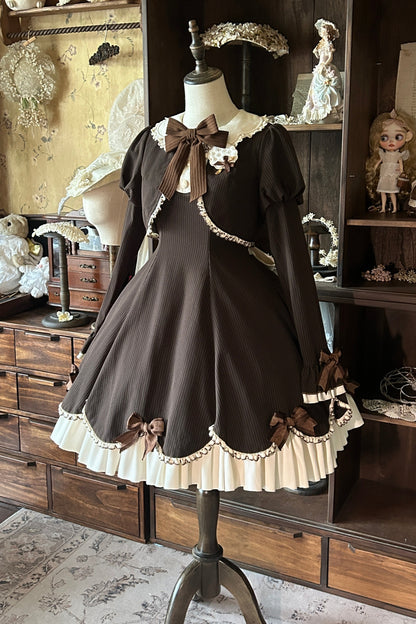 Hazelnut Chocolate Faux Two-piece Dress + Cake Hat