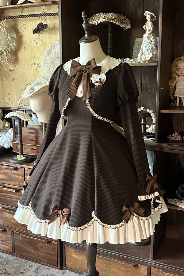 Hazelnut Chocolate Faux Two-piece Dress + Cake Hat