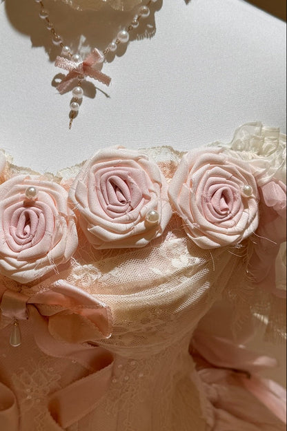 【9月6日予約締切】Romantic Rose Ballet Lolita Bow Lace Corset Bustier＋Layered Ruffle Bow Bubble Skirt + Bow Train（Set1/2）