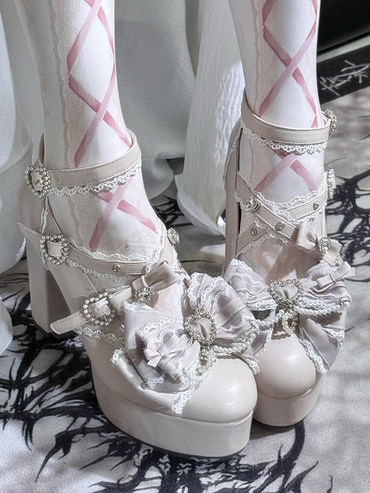 【12月12日予約締切】ジェムストーンパールリボンロリータハイヒール
