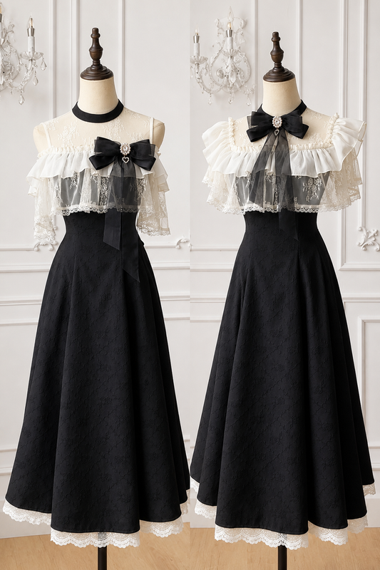 Double-Layer Sheer Lace Off-Shoulder Long Dress