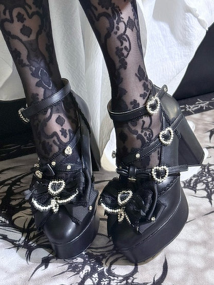 【12月12日予約締切】ジェムストーンパールリボンロリータハイヒール