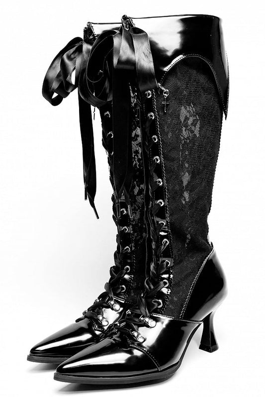[Deadline for reservations: December 19] Pointed Toe Gothic Lolita Long Boots + Black Lace Special Version