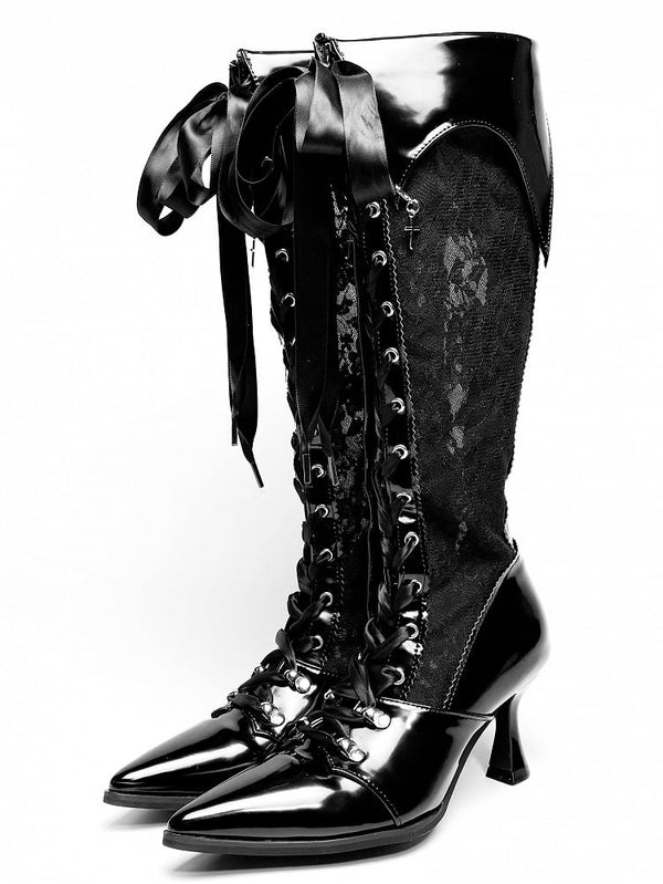 [Deadline for reservations: December 19] Pointed Toe Gothic Lolita Long Boots + Black Lace Special Version