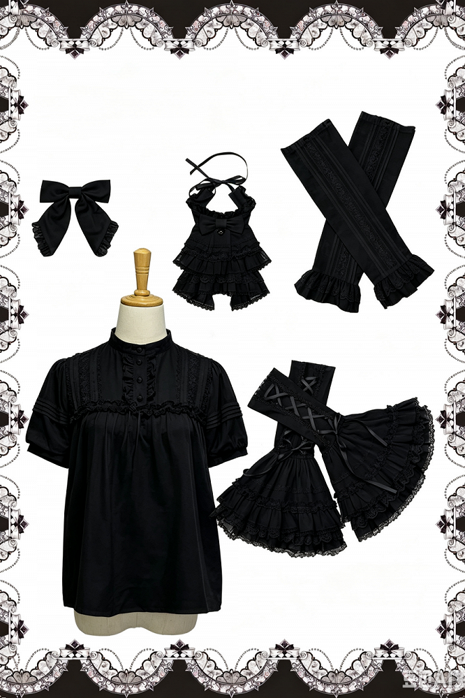 【10月3日予約締切】Black/White Elegant Gothic Puff Sleeve Shirt Full Set