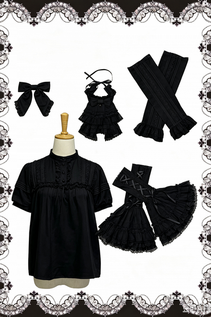 【10月3日予約締切】Black/White Elegant Gothic Puff Sleeve Shirt Full Set