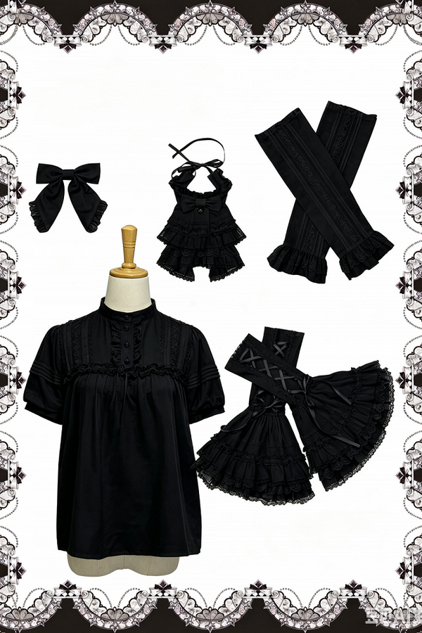 【10月3日予約締切】Black/White Elegant Gothic Puff Sleeve Shirt Full Set