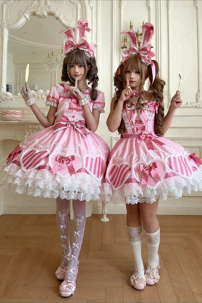 [Pre-Order] Pink Heart Gift Box Fake Two-Piece Sweet Lolita One-Piece Dress