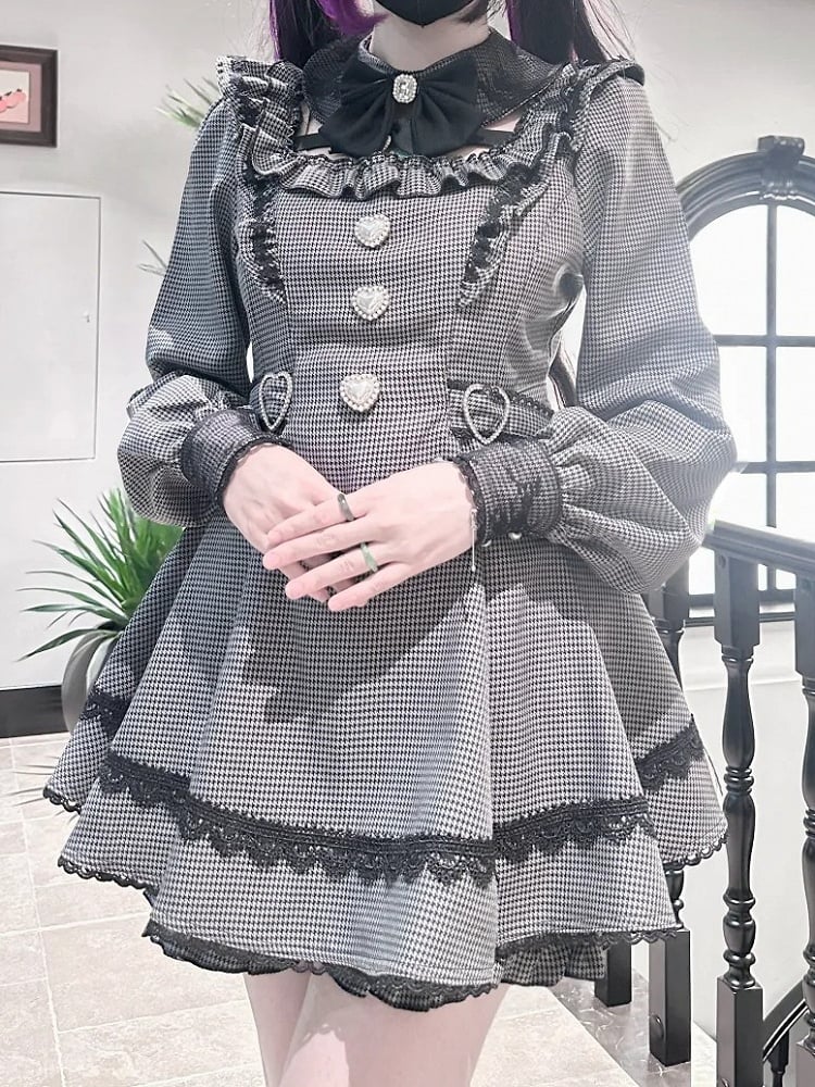 【12月18日予約締切】ジュエルリボンカラースイートレースチェックドレスセットアップ