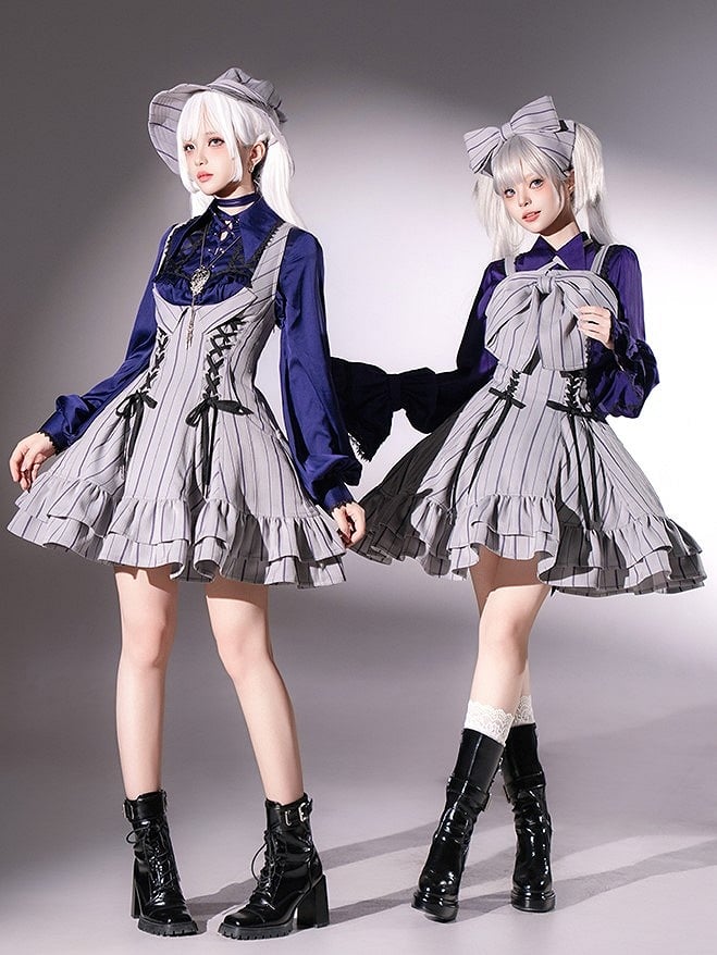 【12月29日予約締切】ゴシックロリータストライプリボンサスドレス