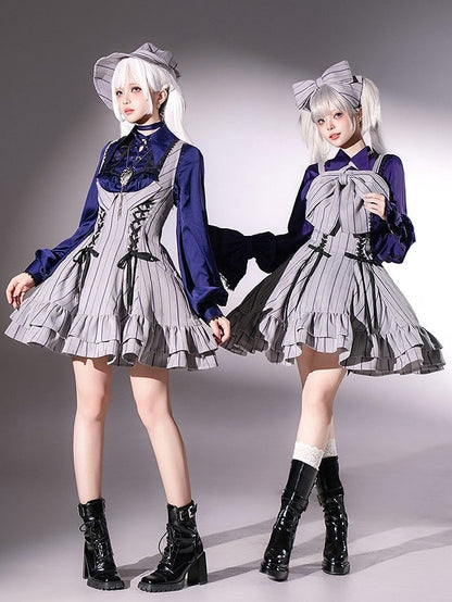 【12月29日予約締切】ゴシックロリータストライプリボンサスドレス