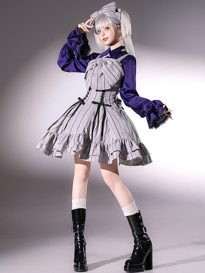 【12月29日予約締切】ゴシックロリータストライプリボンサスドレス