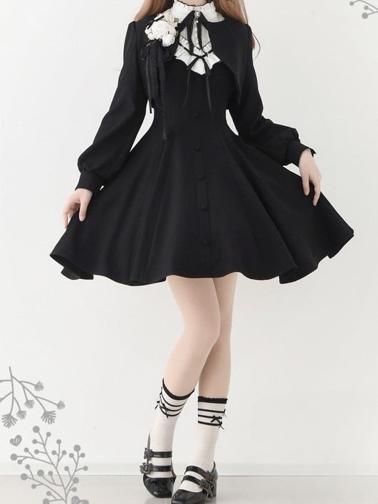 【Reservation deadline February 23】Classic Elegant Series Frill Stand Collar Short Flare Dress