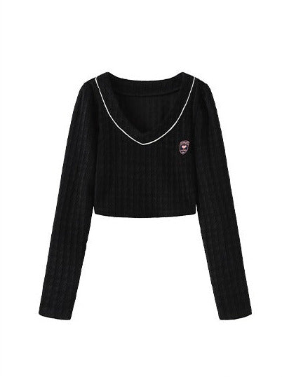 College Style Suit Slim Fit Short Shirt + Short Knit + Skirt Set