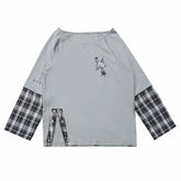 체크 디자인 탑 + 언밸런스 탑 + 바지 + 스커트 + 벨트
