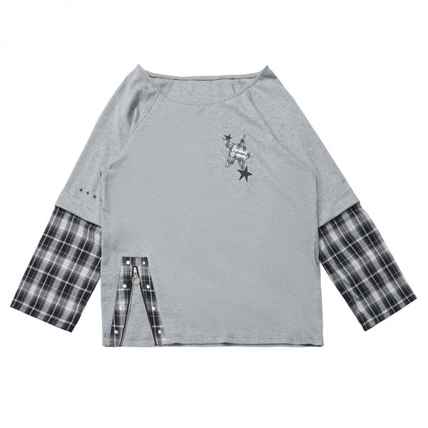 Check design top + asymmetrical top + pants + skirt + belt