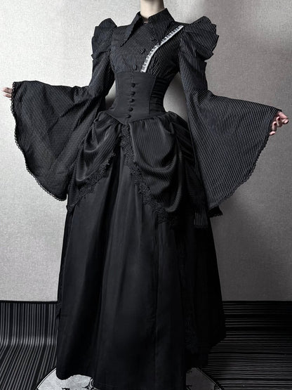 【预售截止4月13日】钢琴条纹哥特洛丽塔蓬蓬泡泡袖衬衫TypeA/B