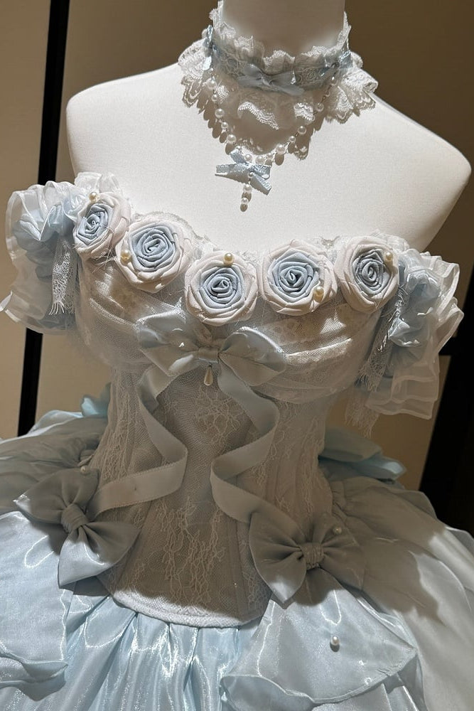 【9月6日予約締切】Romantic Rose Ballet Lolita Series Accessories（Rose Lace Veil Lolita Headpiece＋Lace Pearl Bow Choker）