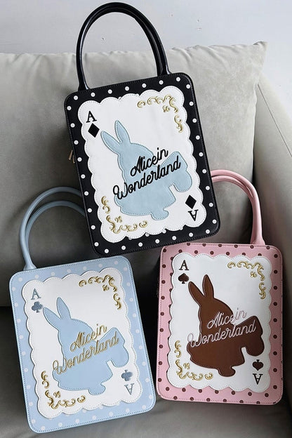 [Clôture des réservations le 16 juillet] Sac carré Alice fantaisie lapin cartes à pois avec bandoulière