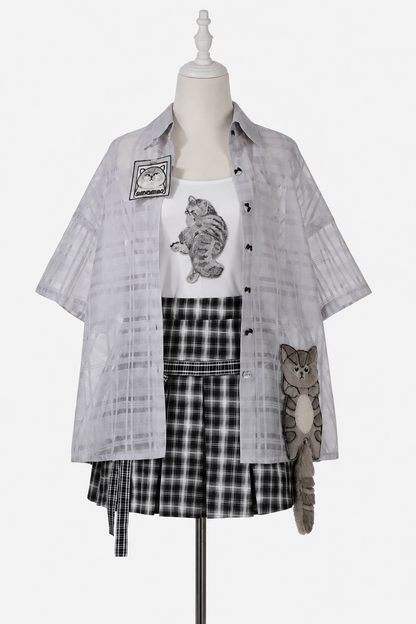 Kitten Check School Top and Skirt Set-Up