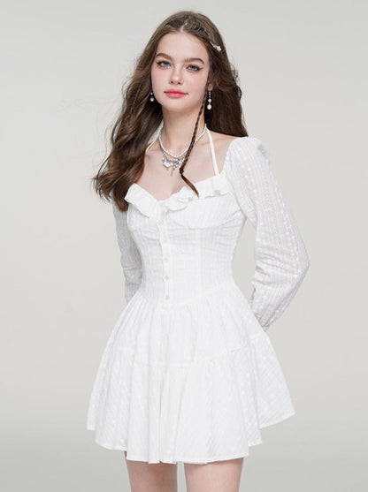 Pure White Girly Jacquard Dress