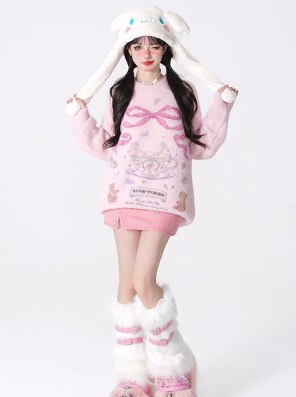 Ribbon Print Teacup Bunny Knit