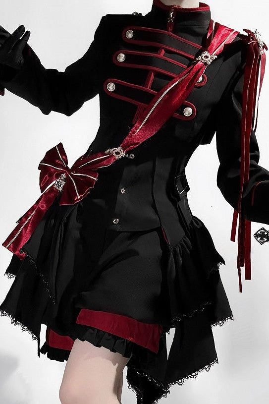 【9月13日予約締切】Black Red Military Ruffle Lolita Series Accessories (Officer cap ・ Leg covers ・ Sash)