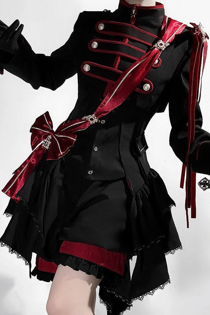 【9月13日予約締切】Black Red Military Ruffle Lolita Series Accessories (Officer cap ・ Leg covers ・ Sash)