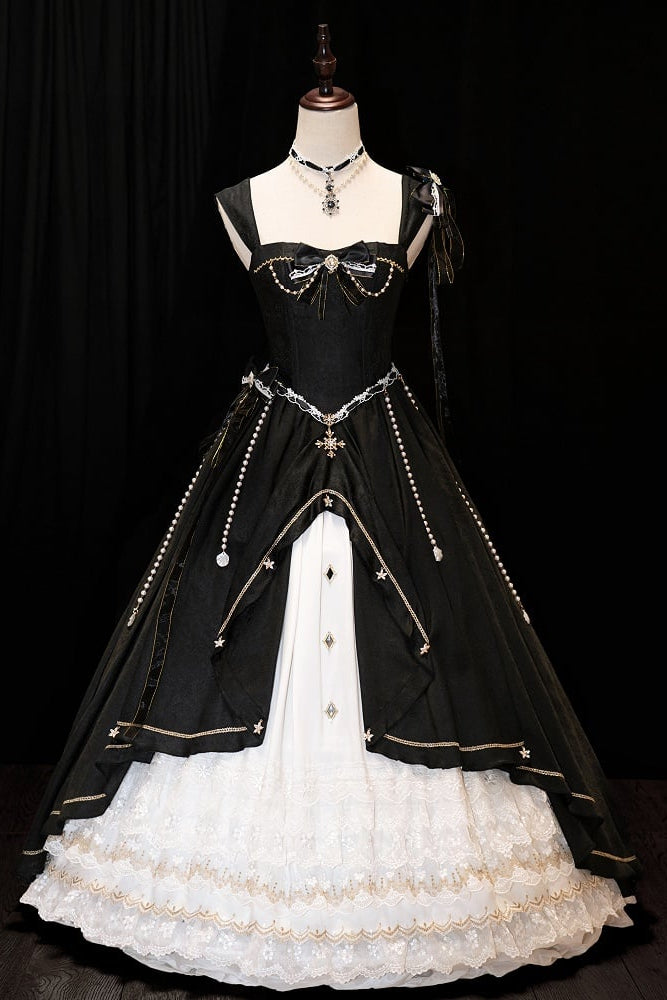 【5月3日予約締切】ブラックホワイトコルセットレースリボンロリータJKSプリンセスドレス＋コンプリートセット