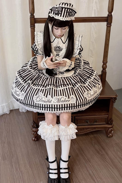 【6月18日予約締切】ピンク/ ブルー/ブラックスイートメイドロリータキャンディストライプティアードドレス＋ドレスセット1/2/3