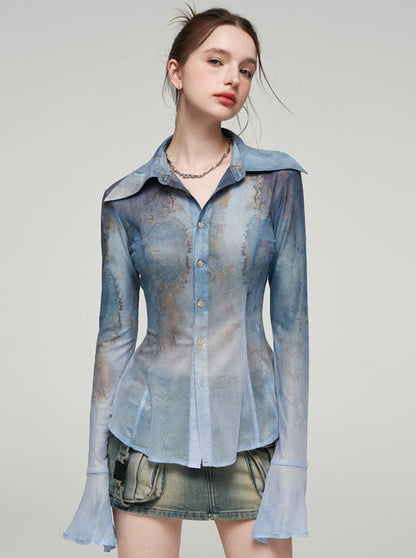 Gold Blue Sheer Art Shirt