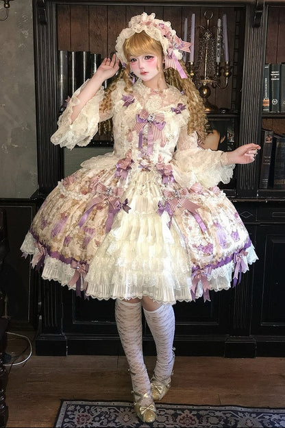 【6月16日予約締切】アンティークジェムストーンパヒュームプリンセスロリータリボンレースJKSドレス＋ゴージャスドレスセット