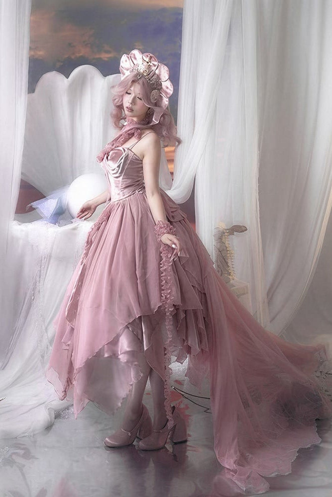 [Reservierungsschluss 1. Juni] Dunkelblau/Pink/Dunkelpetrol Atlantis Dark-Fantasy-Lolita Sternen-Korsett asymmetrisches Bustier-JKS-Kleid
