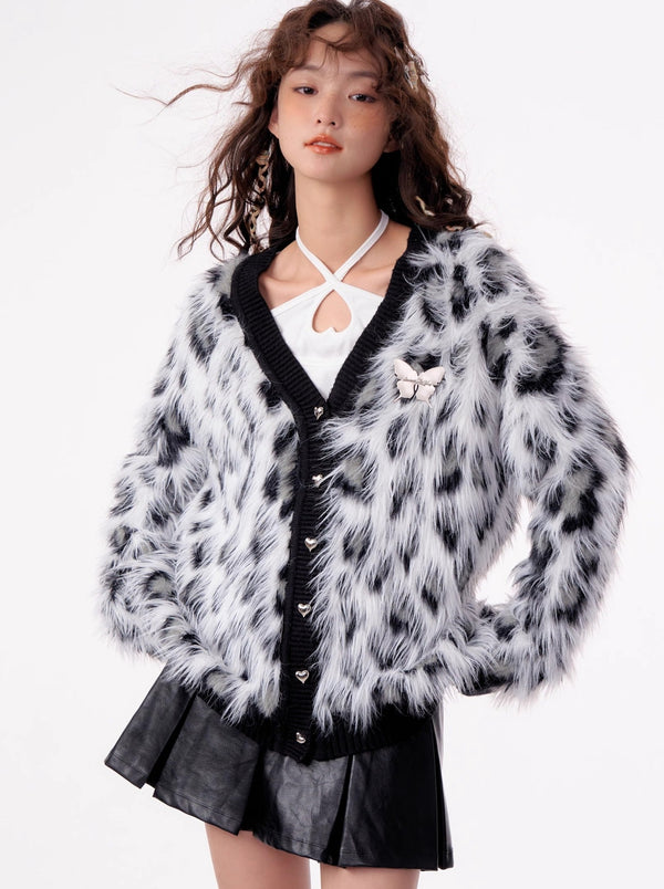 レオパードファーモードカーディガン