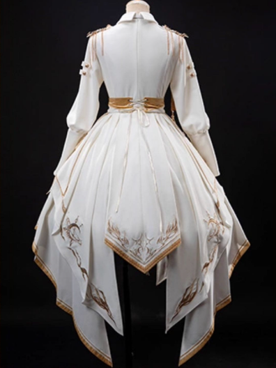 [Pre-order Deadline: November 16] Holy Army White Gold Embroidery Military Uniform Cape Dress Complete Set + Dress Set
