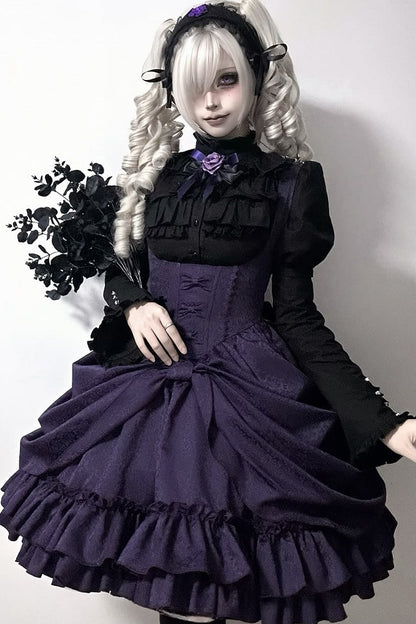 【4月18日予約締切】ダークゴシックロリータスタンドカラーパフスリーブラッフルシャツ（ロングスリーブ付き）