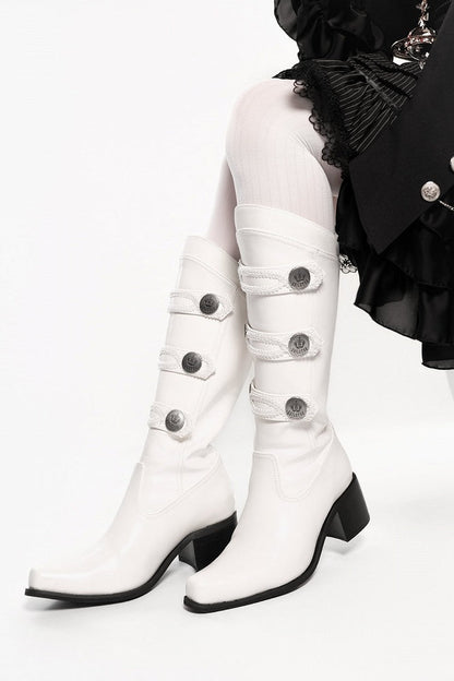 【9月7日予約締切】Black/White/Gray Gothic Lolita Prince Square Toe Retro Boots