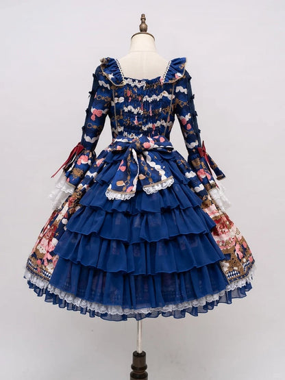 【4月26日予約締切】レトロロマンスイートロリータリボンケーキプリントゴージャス姫袖ドレス