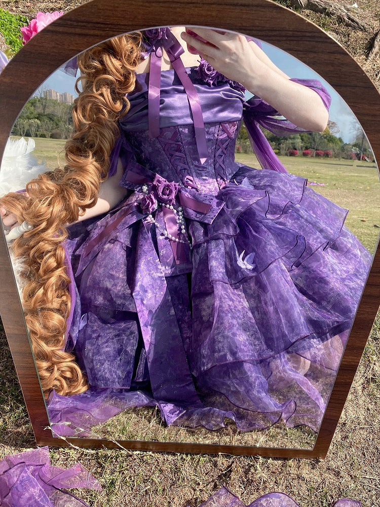 [Pre-order Deadline: May 23] Wisteria Purple Ribbon Tulle Tiered Fairy Corset JKS Dress