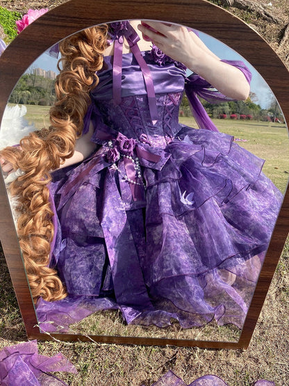 [Pre-order Deadline: May 23] Wisteria Purple Ribbon Tulle Tiered Fairy Corset JKS Dress